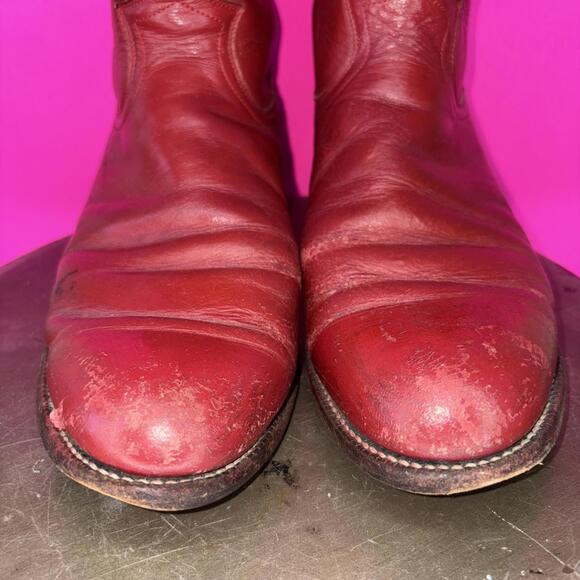 Justin Roper Red Leather Round Toe Mid Calf Western Boot Sz 8C (Wide) - Picture 3 of 8